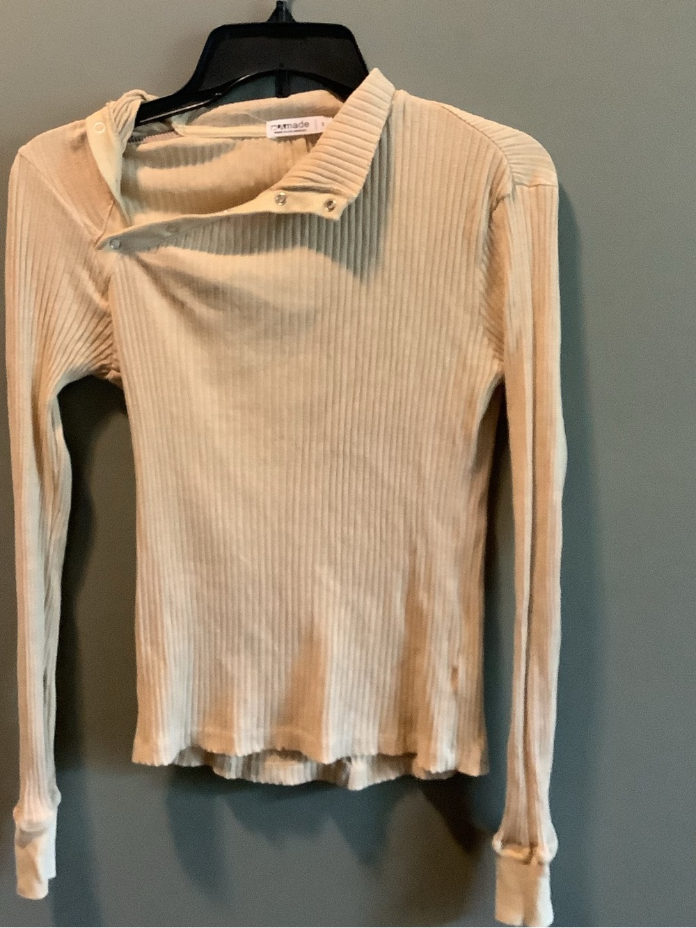 LAmade Andre Ribbed Snap-Neck Top in Light Beige